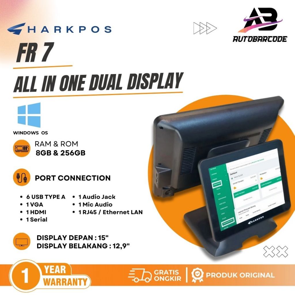 Sharkpos FR-7 Mesin Kasir Windows Dual Display Touchscreen Intel Core i5 RAM 8GB SSD 256GB POS Deskt