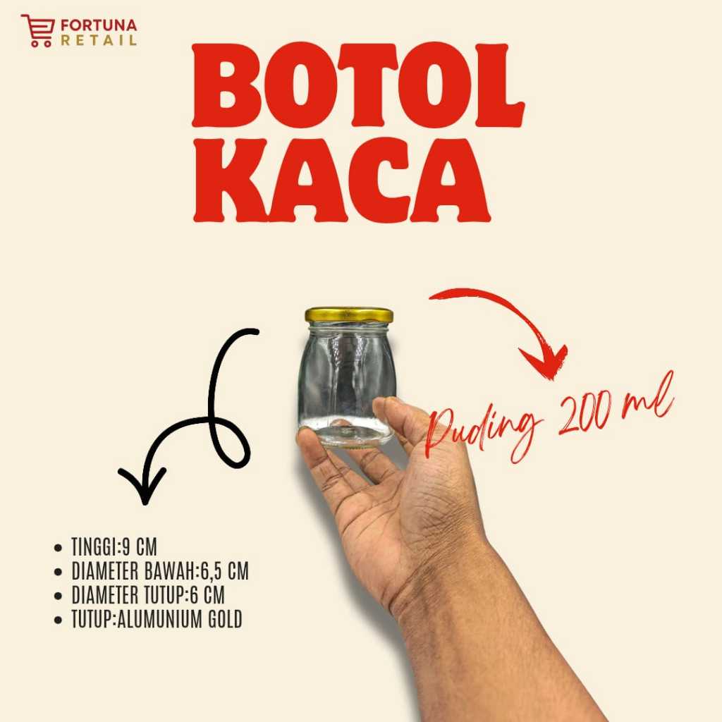 JKPD 200 ML/JAR KACA PUDING 200 ML/BOTOL KACA PUDING 200 ML/TUTUP ALUMUNIUM GOLD