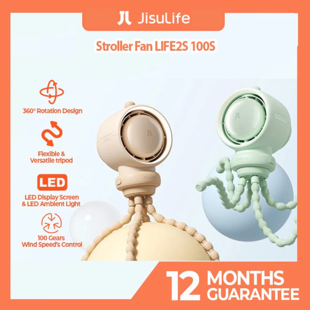 JISULIFE Stroller Fan Life2S 100S 5000 mAh | Portable Stroller Fan | Kipas Gurita | Kipas Portable