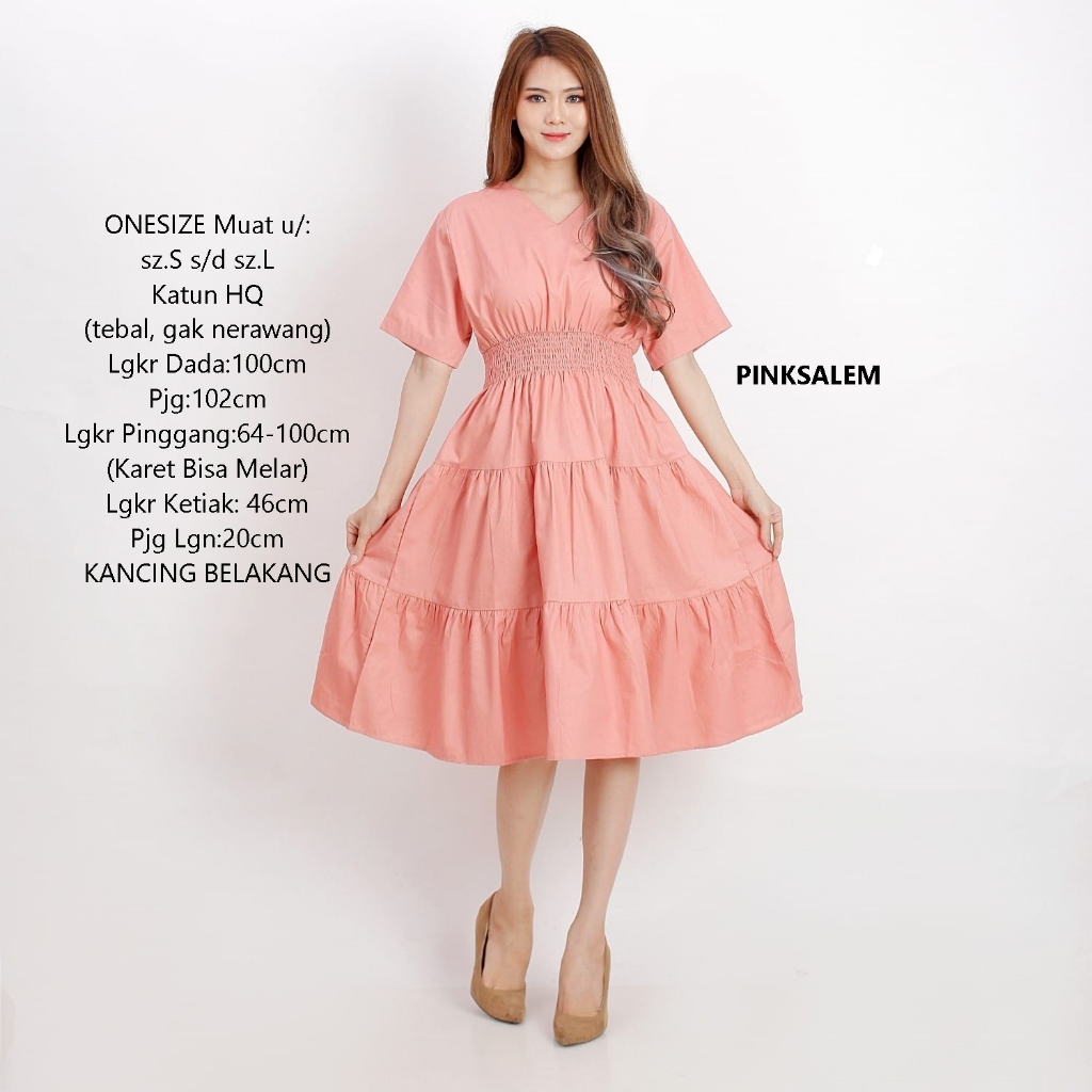 Dress Wanita / Cewek midi casual Gaun Terusan katun HQ lengan pendek