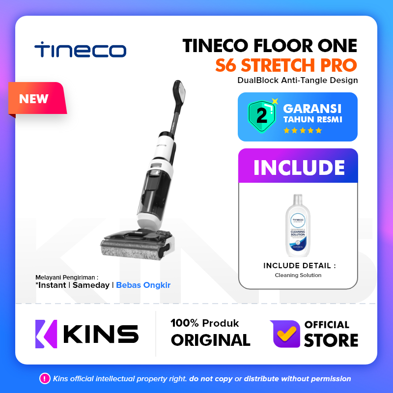 Tineco Floor One S6 Stretch Pro Wet and Dry Cordless Stick Vacuum Cleaner and Floor Washer Vakum Pem