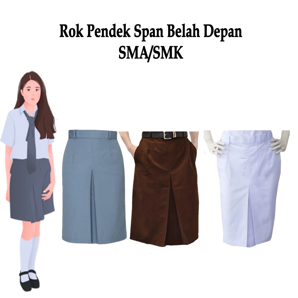 Rok Span Pendek SMA / Rok SMA Pendek Warna Abu, Coklat, Putih