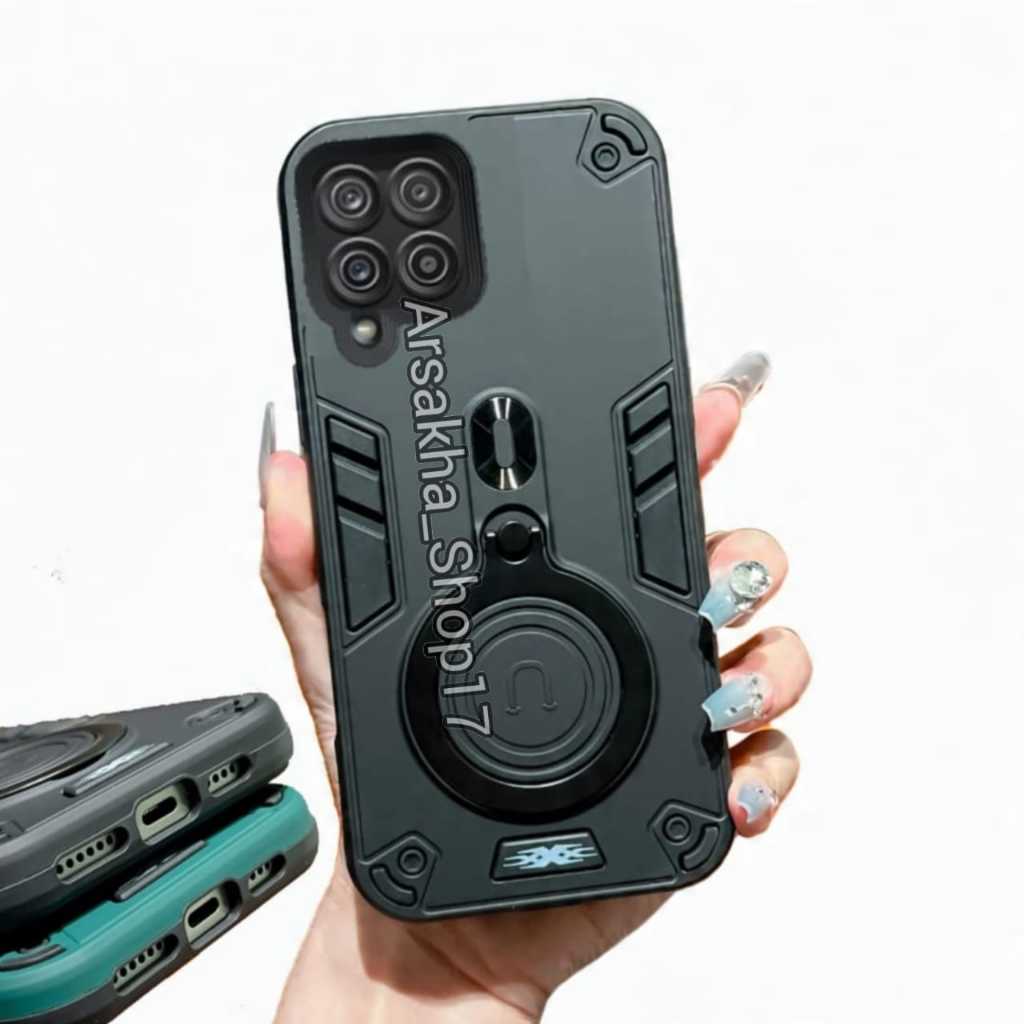 Casing HP Untuk Samsung Galaxy A12/M12 Hard case Pro Camera Carbon Fibre 360 Degree Rotasi Ring