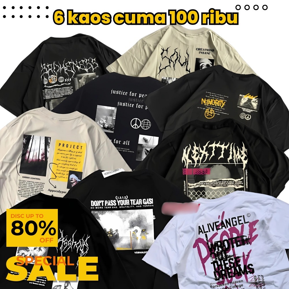 TERLARIS BISA BAYAR DITEMPAT (COD)kaos distro motif rendem pria/wanita 100rb  dapet 3 pcs  baju dist