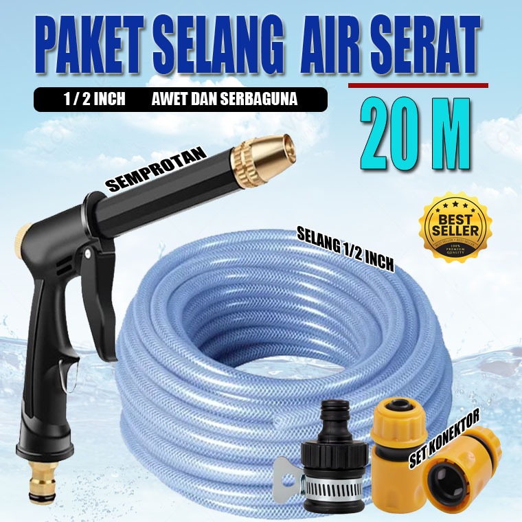 ALISYA STARS SELANG AIR BENING TRANSPARAN PREMIUM 20M ANTI LUMUT & JAMUR 1/2" + SEMPROTAN NOZZLE HIT