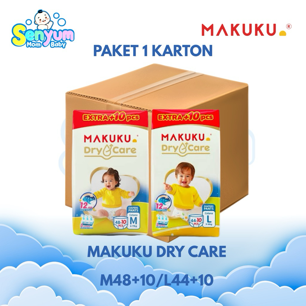 PAKET 1 KARTON MAKUKU DRY CARE M48+10/L44+10