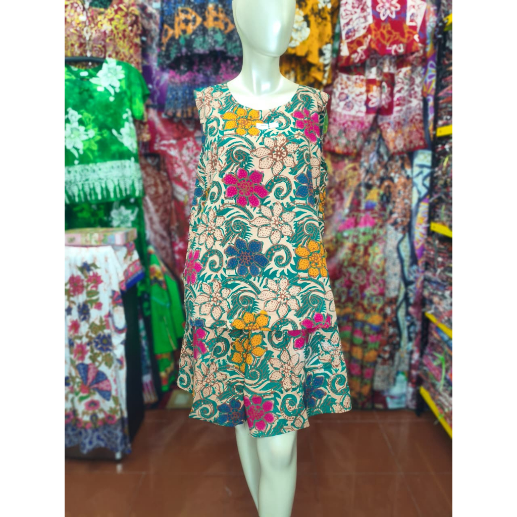 Setelan Lentera Jumbo Celana Pendek Hotpants Batik Cetak Premium Yukensi Tanpa Lengan Buntung LD 120