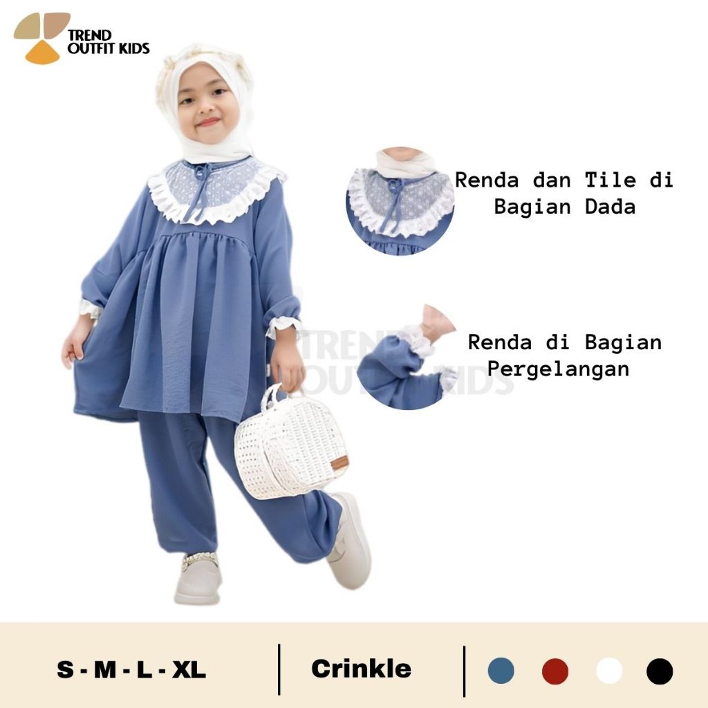 Setelan Nayla Crinkle mix Tile Setcel Anak Crinkle Stelan Anak Modern Oneset Anak Perempuan Usia 1-1