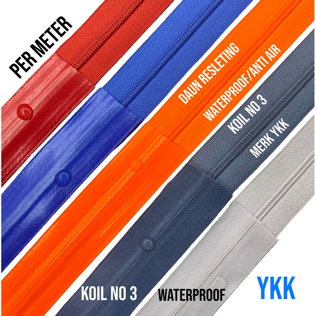 per meter daun resleting waterproof YKK ukuran koil no 3