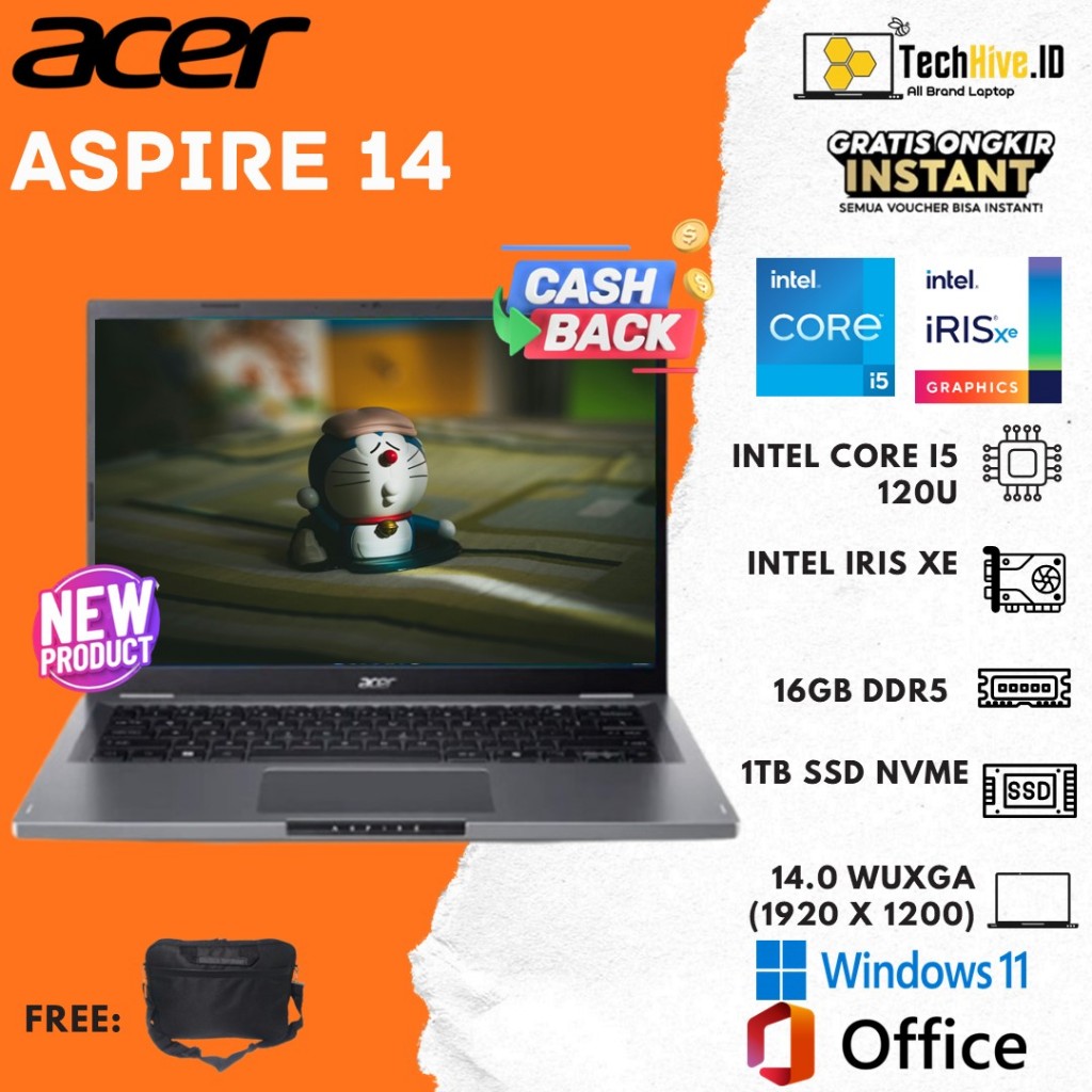 Acer Aspire 14 Core I5 120U 16GB 1TB SSD W11+OHS 14.0WUXGA IPS