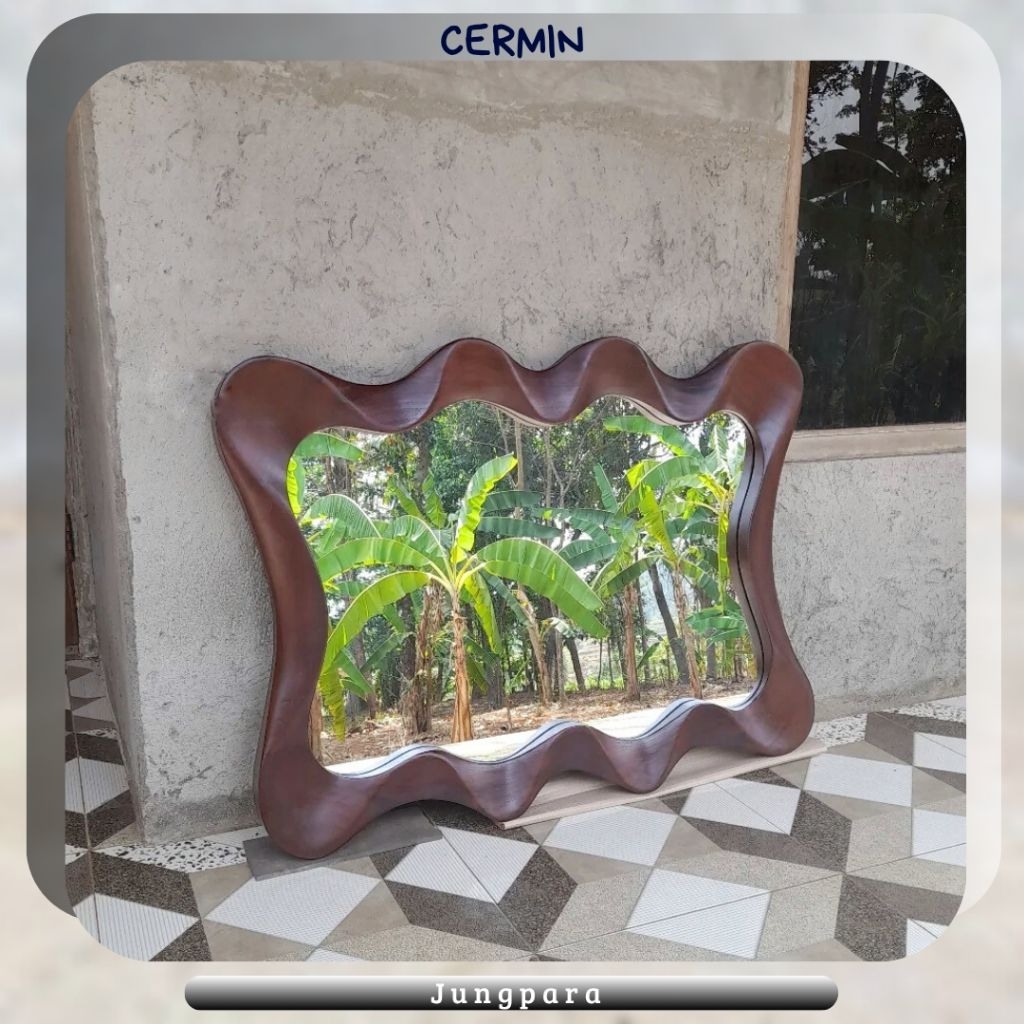 Cermin dinding pigura kaca cermin bingkai kaca kayu jati