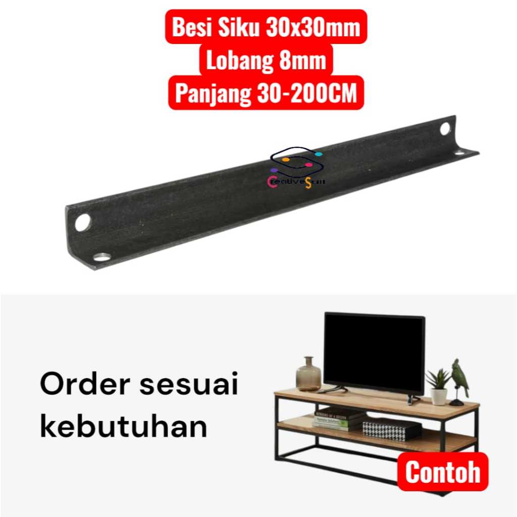 BESI SIKU 30X30X3MM -30-200CM Besi L Polos Dengan Lubang Drat 8 MM Tebal 3.0 MM Panjang 100 CM BESI 