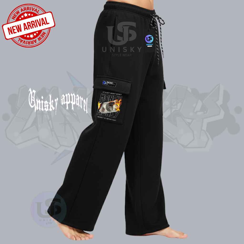 Unisky New Celana panjang Pria Wanita Cargo Bahan Fleece Long Pants  Terkeren Celana Cargo Panjang M