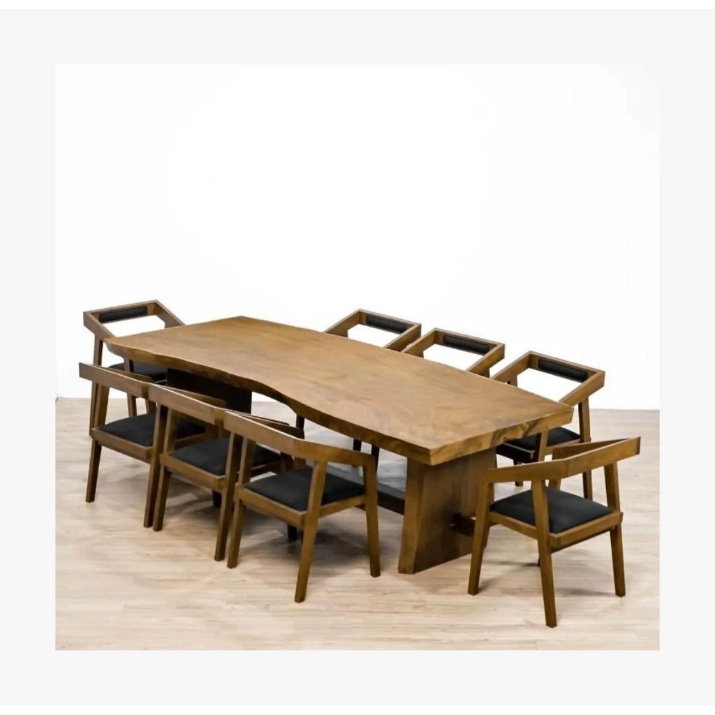 Meja Makan Kayu Trembesi Utuh 250cm 8 Kursi Jati ( HARGA DP )