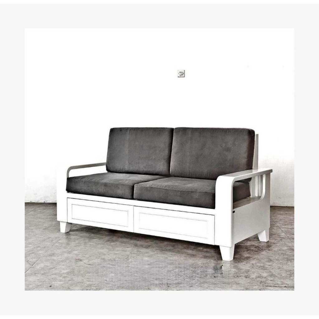 Sofa Minimalis Laci Kayu Jati 2 Seater