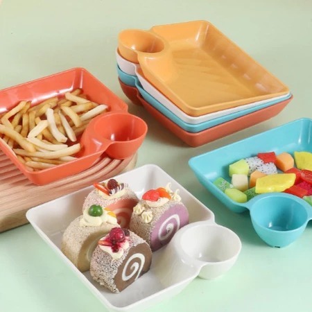 FAUS GROSIR  Piring Makan 2 in 1 Tempat Saus Kecap / Piring Makan Serbaguna / Tempat Snack / Piring 