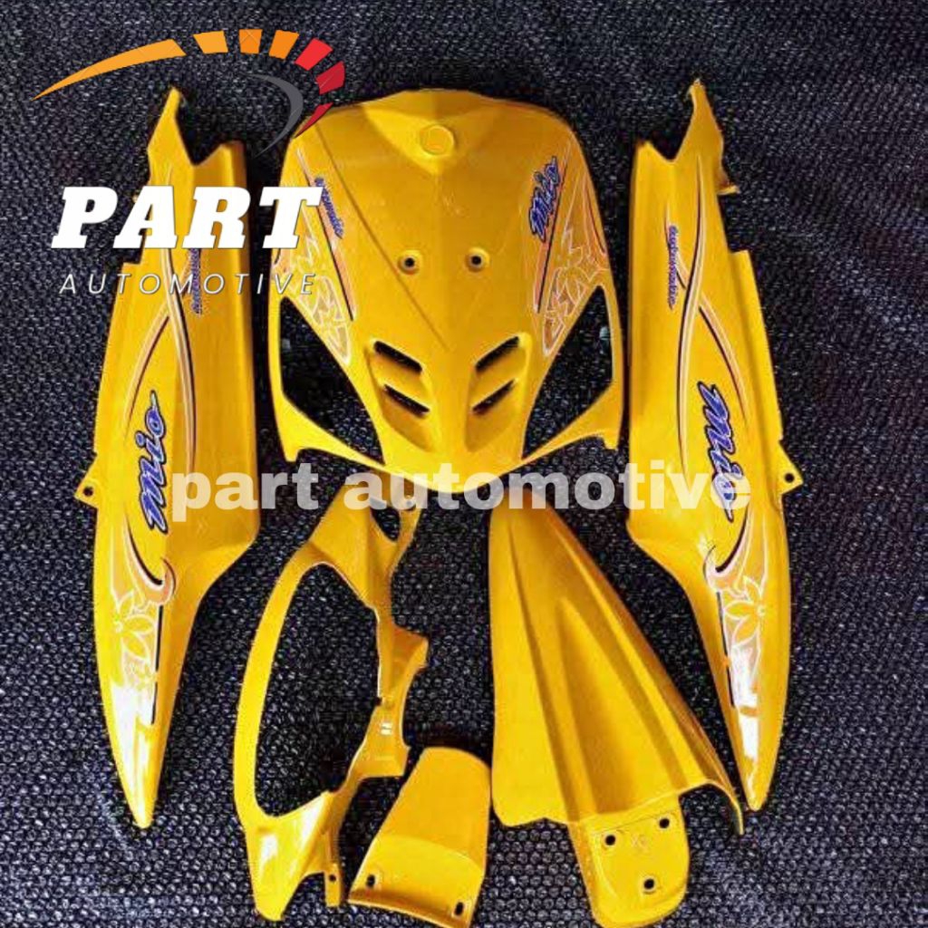 cover body full halus Mio sporty kuning plus striping bunga