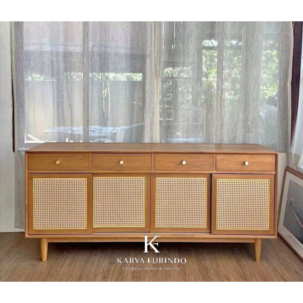 Bufet Tv Rotan Kayu Jati Asli, Meja Tv Kayu Jati, Bufet Tv Retro Jati, Meja Tv Minimalis Jati