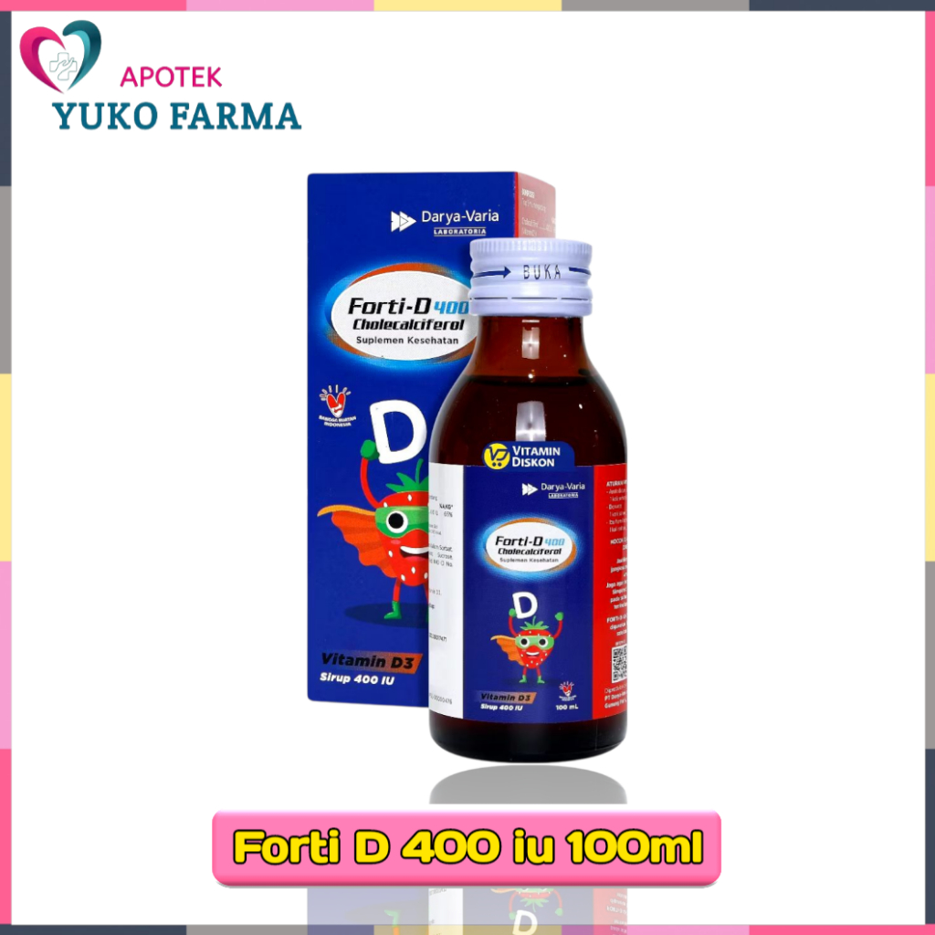 Forti D Sirup Vitamin D Anak 400 IU/ 5 ML Rasa Strawberry / Vitamin D Sirup Anak