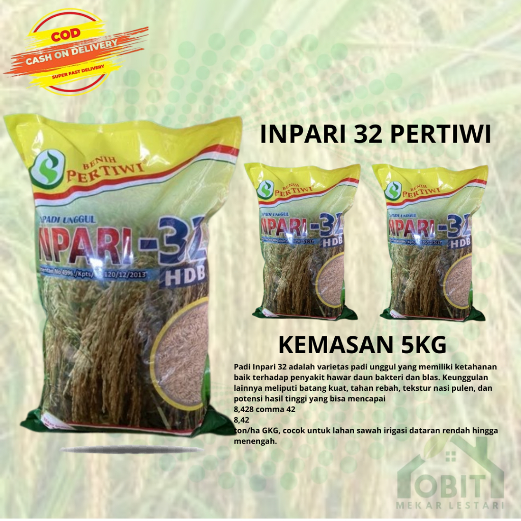 bibit padi premium inpari 32 hdb kemasan 5kg benih padi pertiwi kemasan premium 5kg