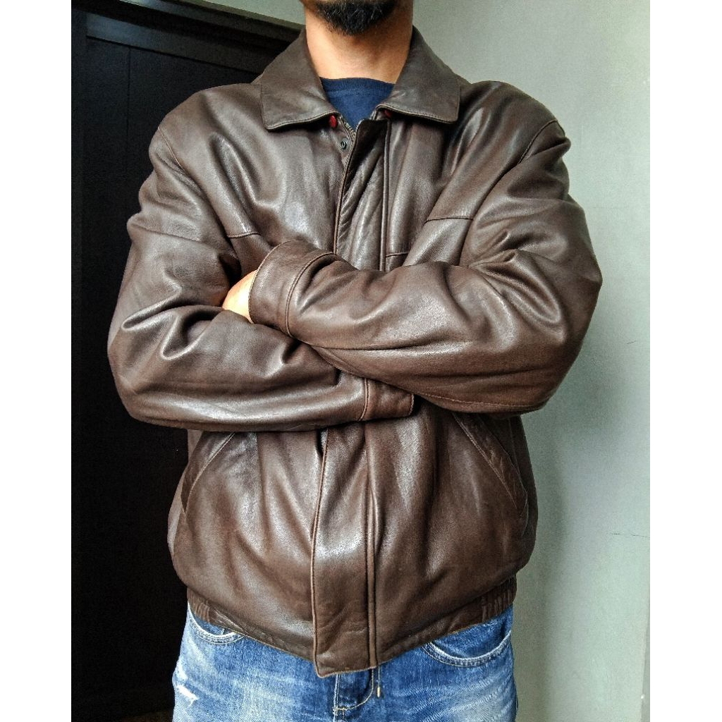 Casual Vintage Leather Jacket  - Jaket Kulit Retro Klasik Safari Pria Unisex Second Branded