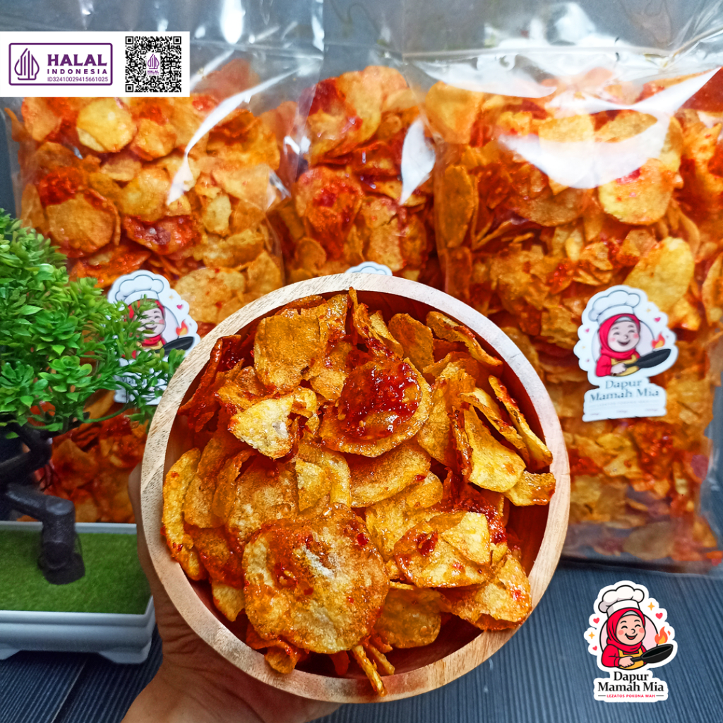 YUMMY Keripik Kentang Mustofa Balado Pedas Manis 1kg/500gr/(200gr) Kentang Bulat Kering Kriuk &