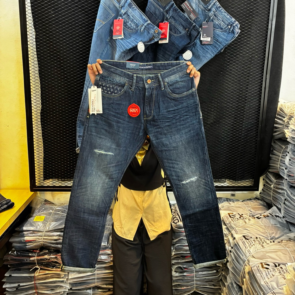 Celana Panjang Jeans Oxyman Celana Jeans Pria Celana Jeans Robek-Robek Celana Panjang Fashion Pria