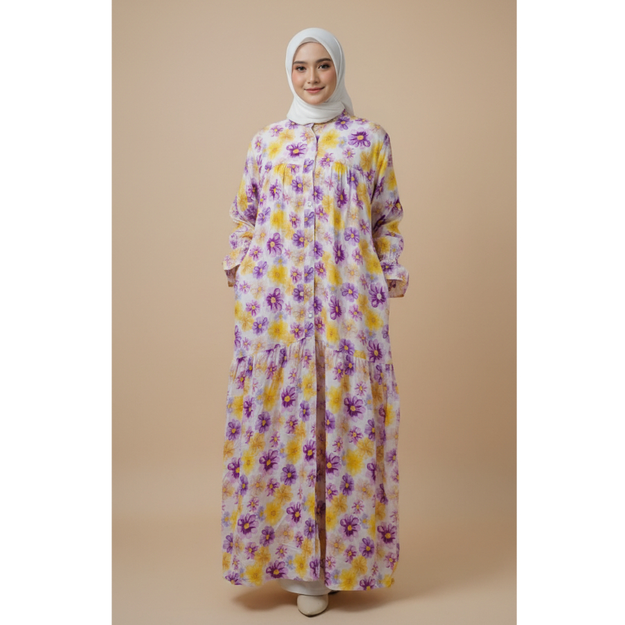 Dress susun motif / gamis susun rayon / gamis susun motif / gamis bunga / gamis rayon motif bunga