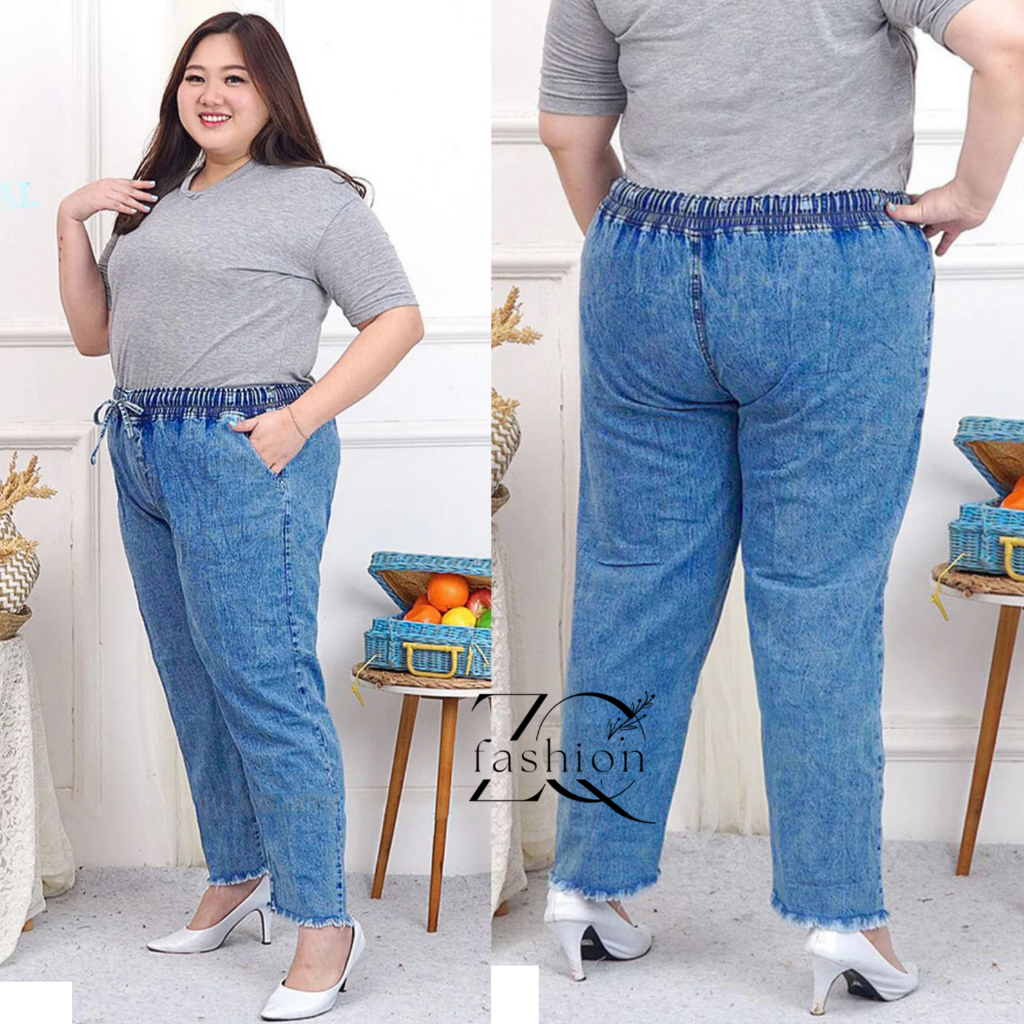 Baggy Jeans Pinggang Karet Tali Serut Wanita