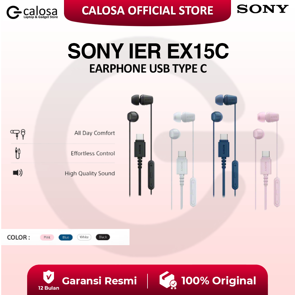 Sony IER-EX15C Earphone USB Type-C | In-Ear Headset Mic & Remote Volume | Suara Jernih, Ringan & Nya
