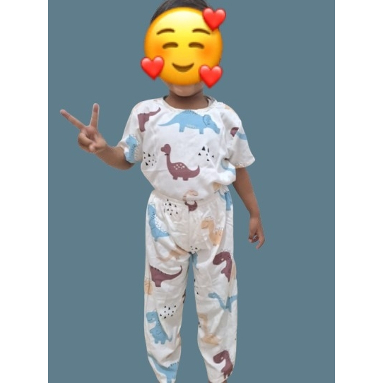 Setelan Ibu dan Anak Motif Dinosaurus Bahan Rayon Premium