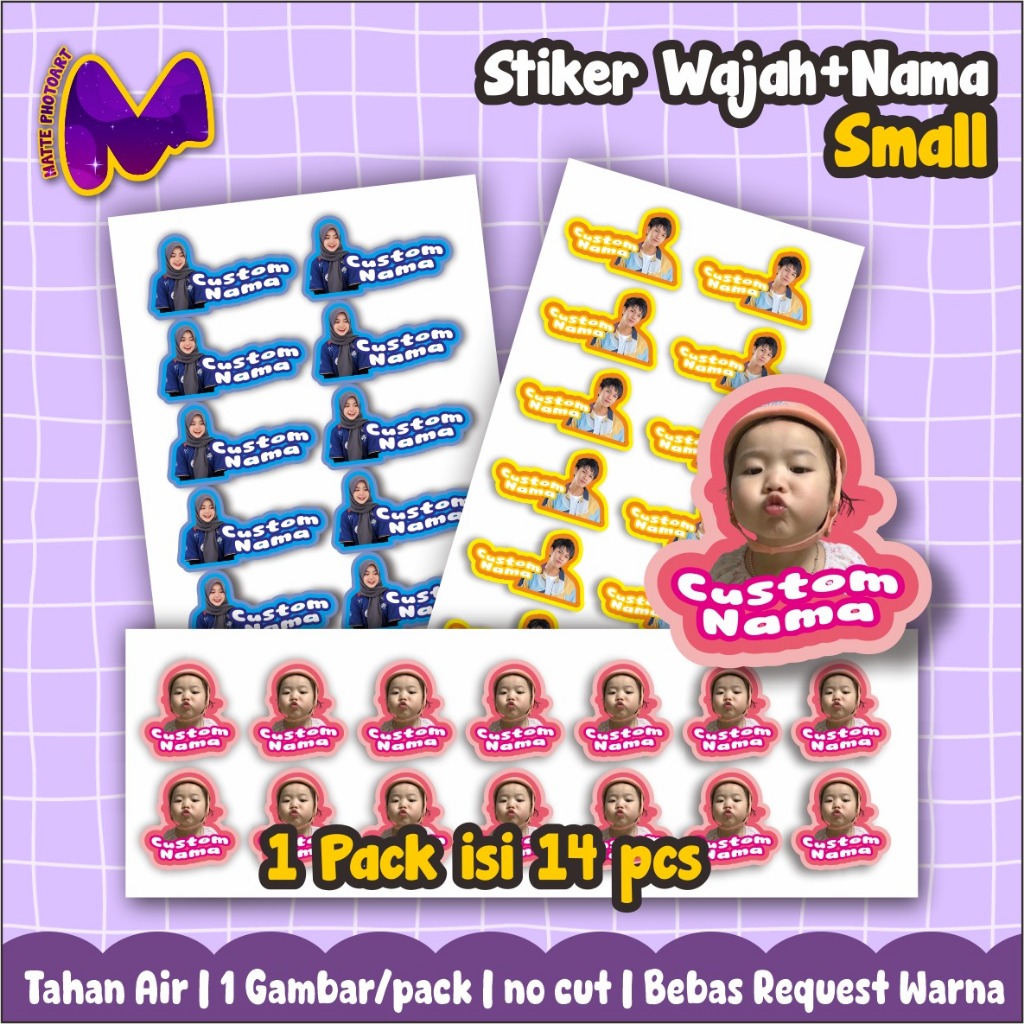 [WN Small] Paket Stiker Wajah Nama Ukuran Kecil Stiker wajah Custom Nama Murah Stiker Helm HP Motor