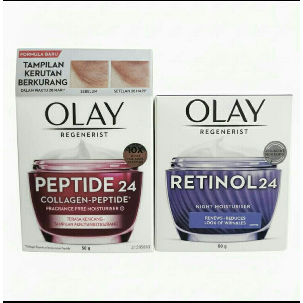 PAKET OLAY REGENERIST COLLAGEN PEPTIDE 24 DAY CREAM 50 GR + OLAY REGENERIST RETINOL 24 NIGHT CREAM 5