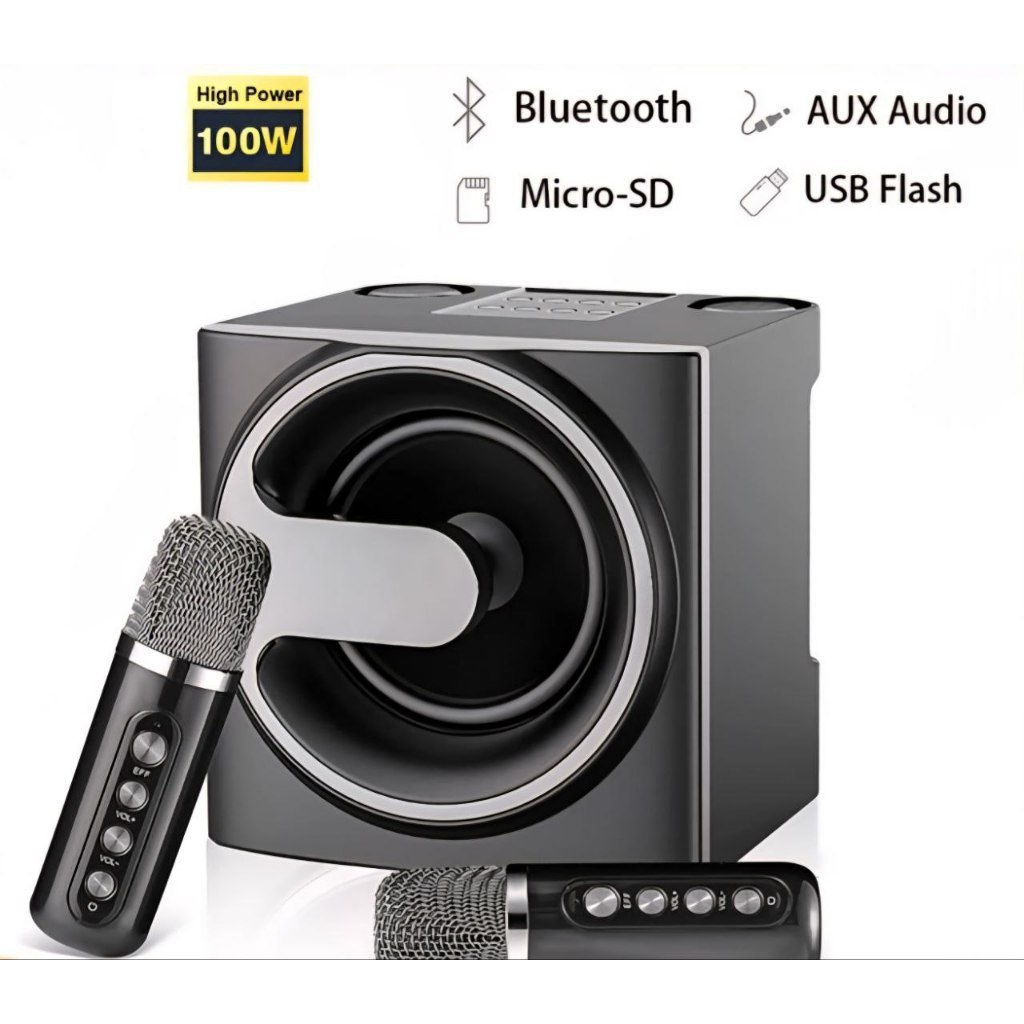 HC Wireless Karaoke Speaker Bluetooth Speaker bluetooth Murah Berkualitas KARAOKE 2 mic wireless SPE