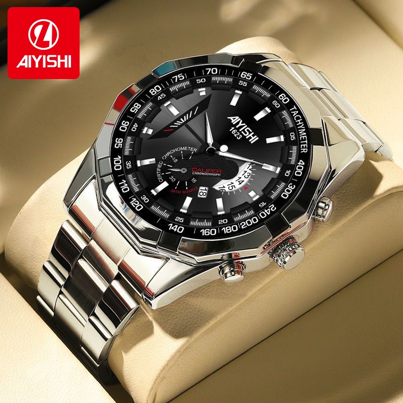 AIYISHI 1623 Jam Tangan Pria Original Kalender Bisnis Mewah Tali Stainless Steel Kuarsa