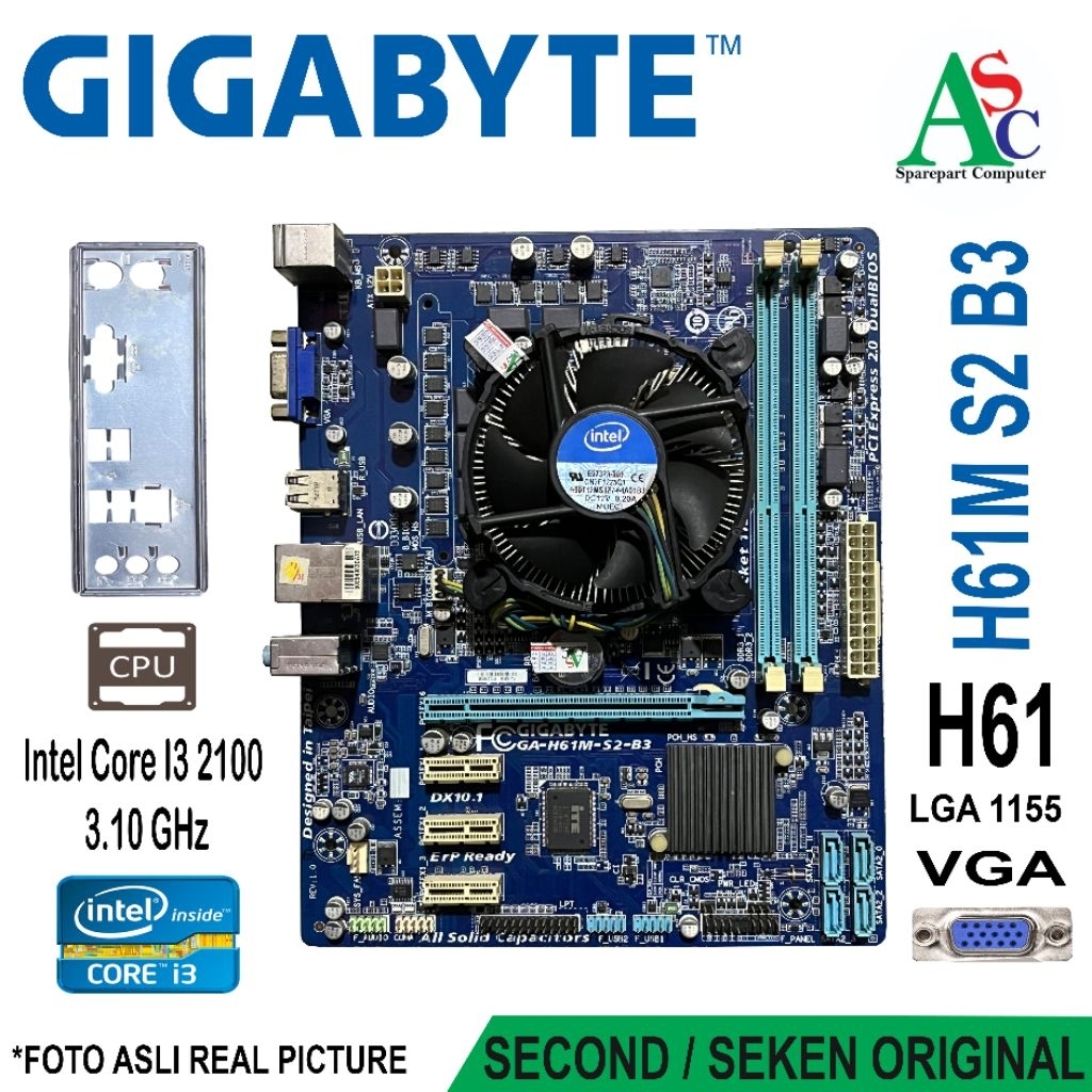 Paket Motherboard Mobo Gigabyte Core i3 Fan Intel Backpanel
