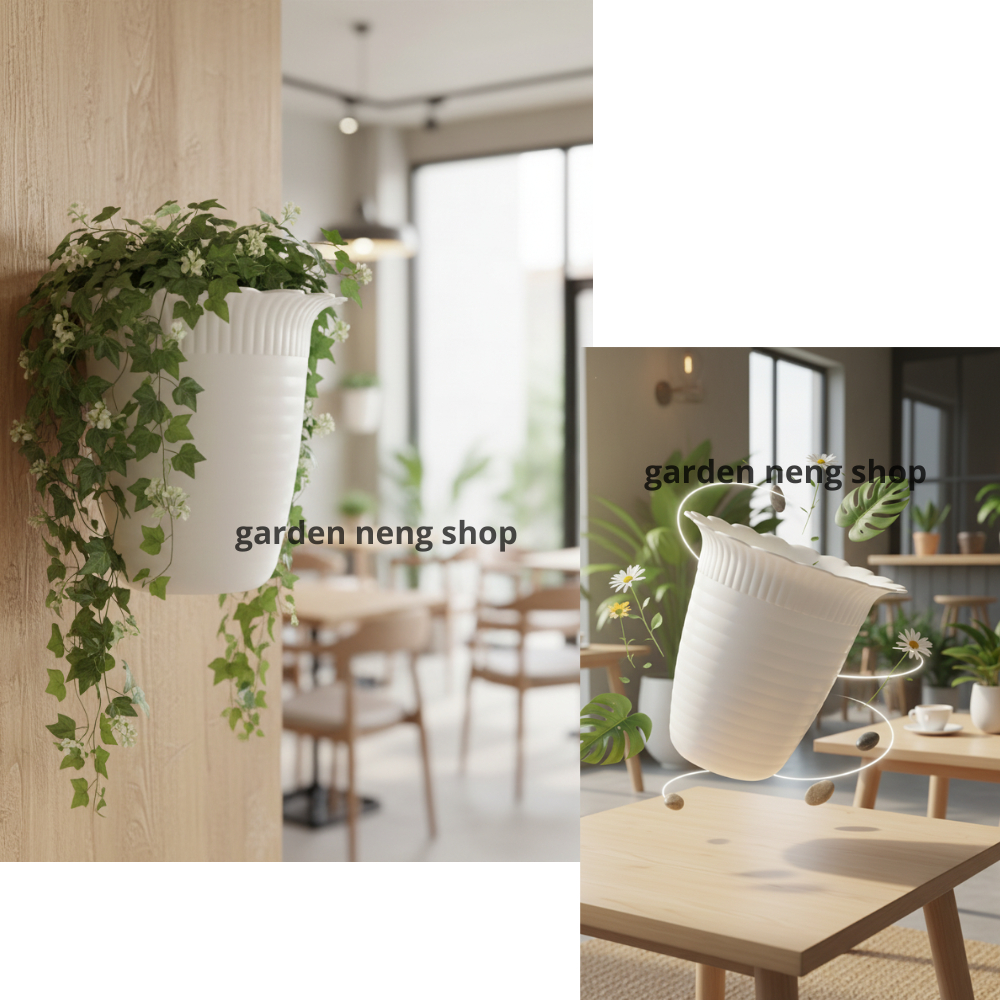 DINDING TAWON 15 (15cm) PUTIH : Pot bunga tempel Pot dinding kecil tanpa lubang