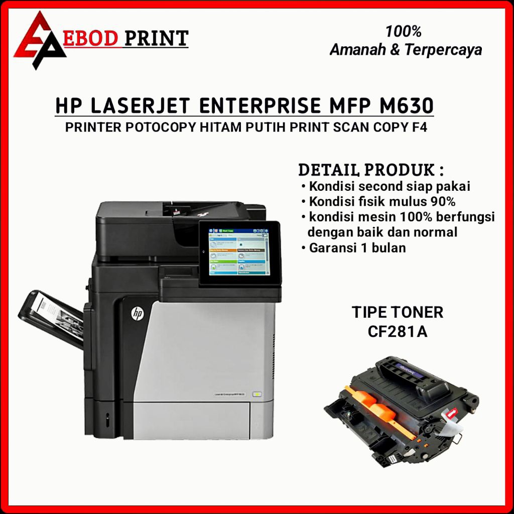 Printer hp laserjet enterprise mfp M630 potocopy monokrom print scan copy f4