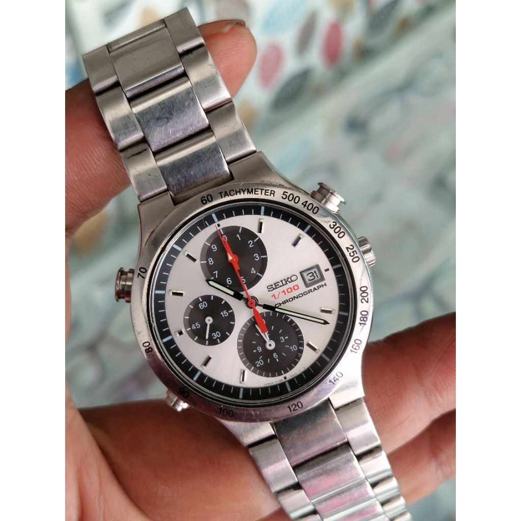 Jam Tangan Pria SEIKO 7T52-6A20 Chronograph Speedmaster White Dial Panda