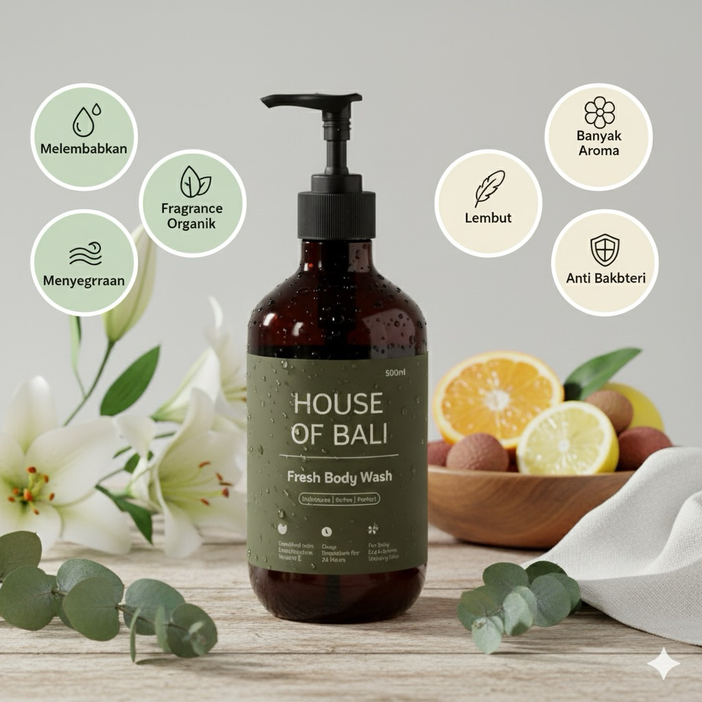 Body wash sabun mandi cair 500ml - Sabun Hotel aroma mewah Nyaman House of Bali / sabun cair hotel /