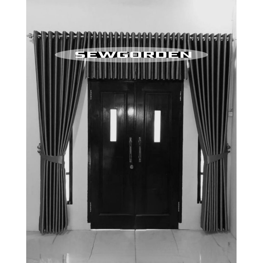 Gorden Satu Set Jendela dan Pintu Murah import Motif POLOS Poni Atas Pintu Gorden 2PCS + Poni Lurus