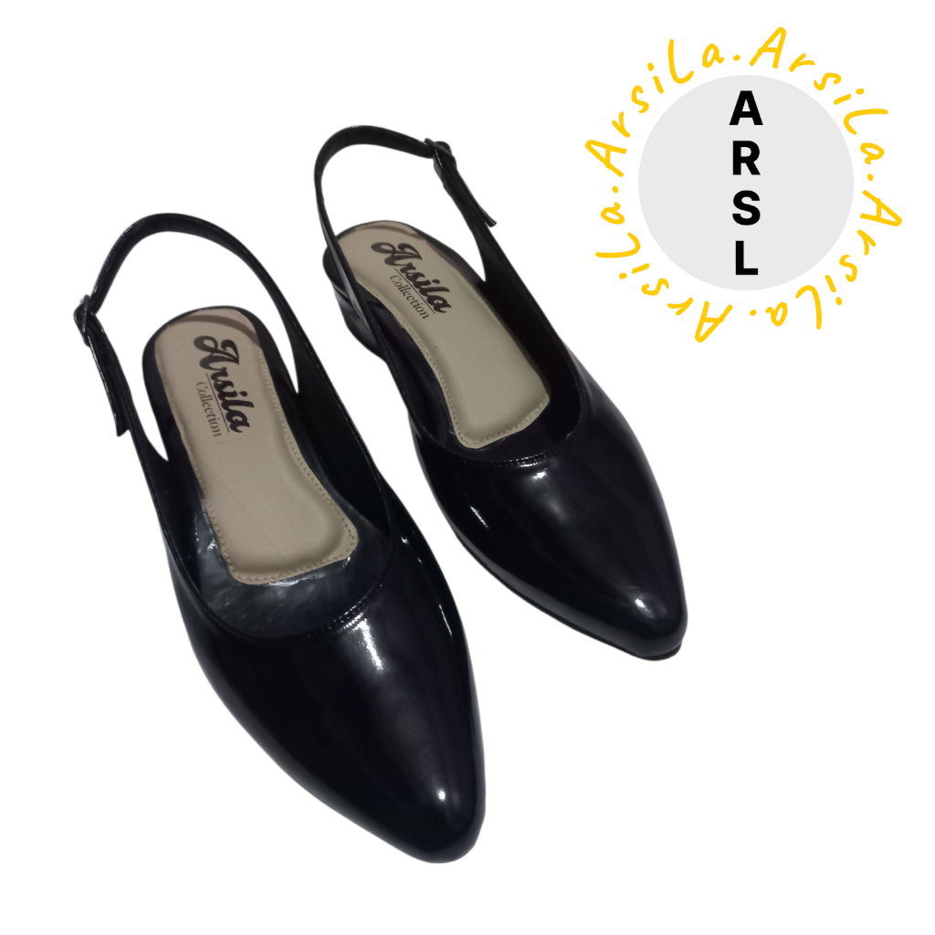 Sepatu Kerja Wanita Glossy Hitam Mewah Kekinian Flat Shoes Sendal Karet Jelly Melangkah Collection S