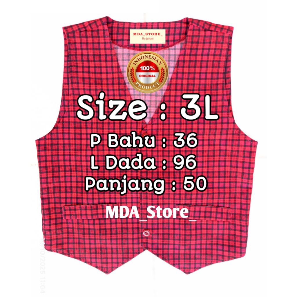 Rompi Seragam anak SD/MI/PAUD warna merah kotak kotak ukuran 3L