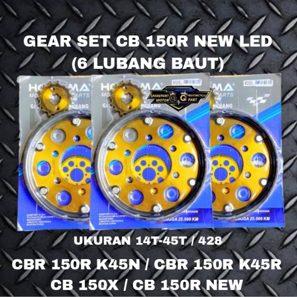 Gear set depan belakang cbr150r K45N k45r cb150x ukuran 14T - 45T warna gold termurah gear set CBR15