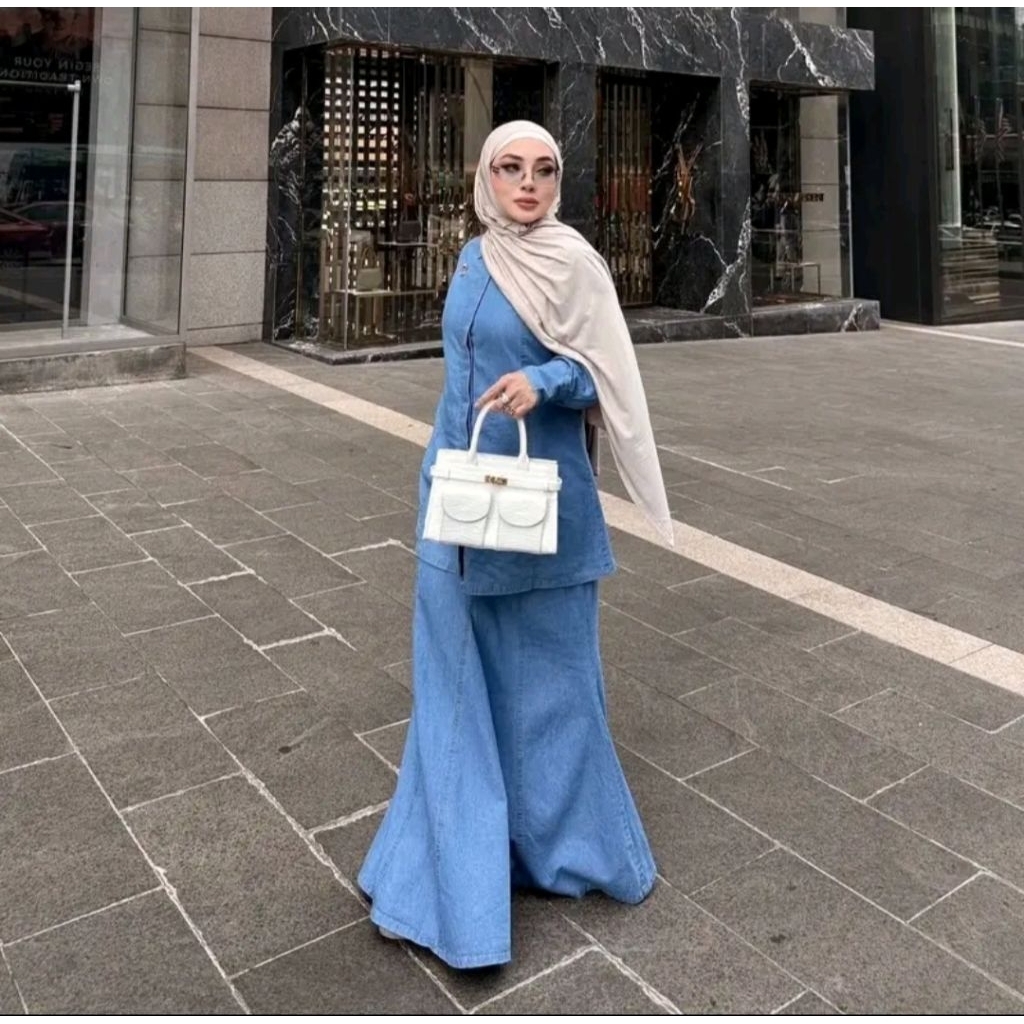 Set Rok Jeans Shellasaukia Baju Muslim Wanita Dewasa Remaja