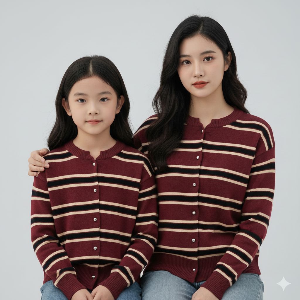 Alea Kardigan Rajut Couple Ibu Dan Anak Stripe Outer Cardigan