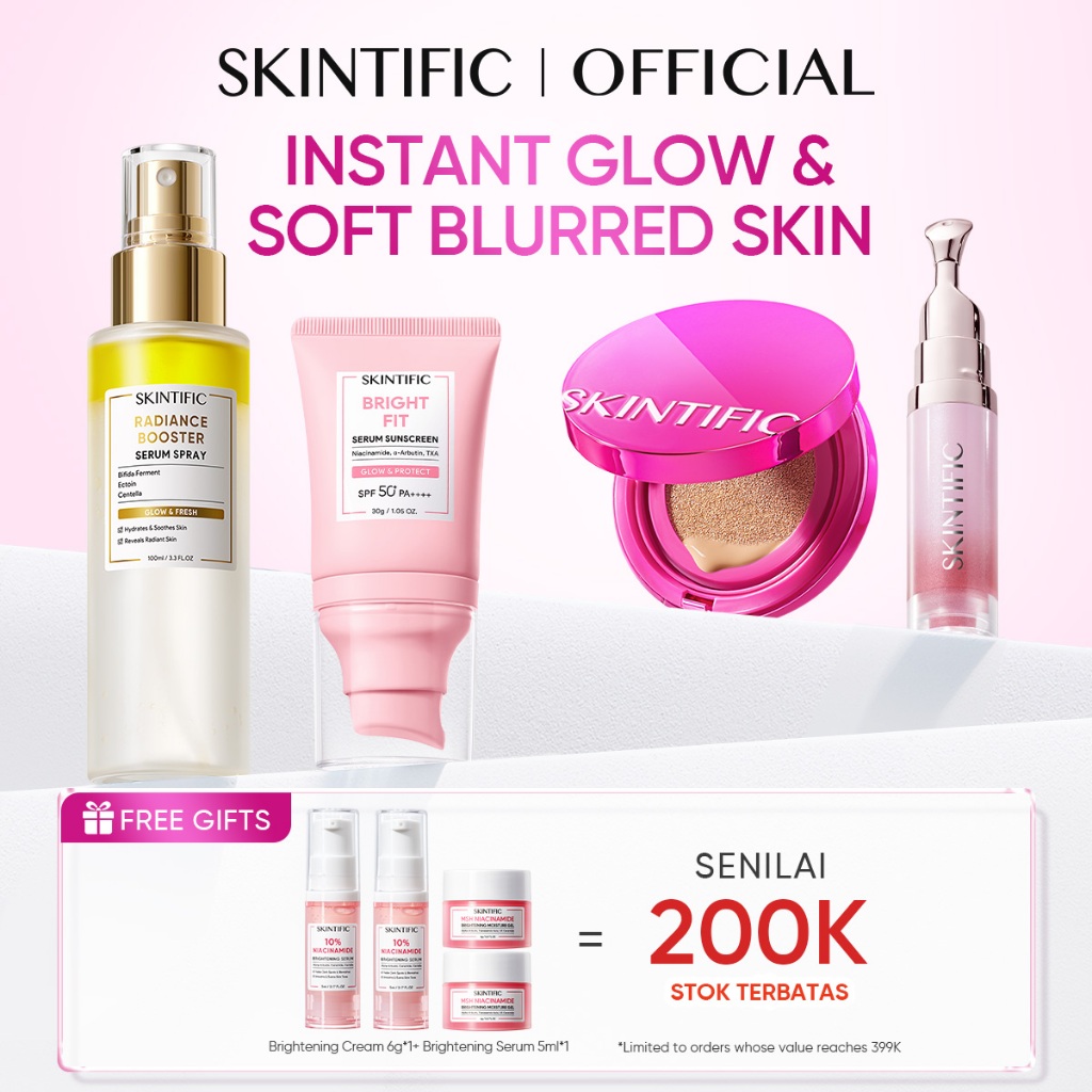 [NEW LAUNCH]SKINTIFlC -4PCS Combo Cover Glow Perfect Pink Cushion & Serum Spray & Brigten Sunscreen 