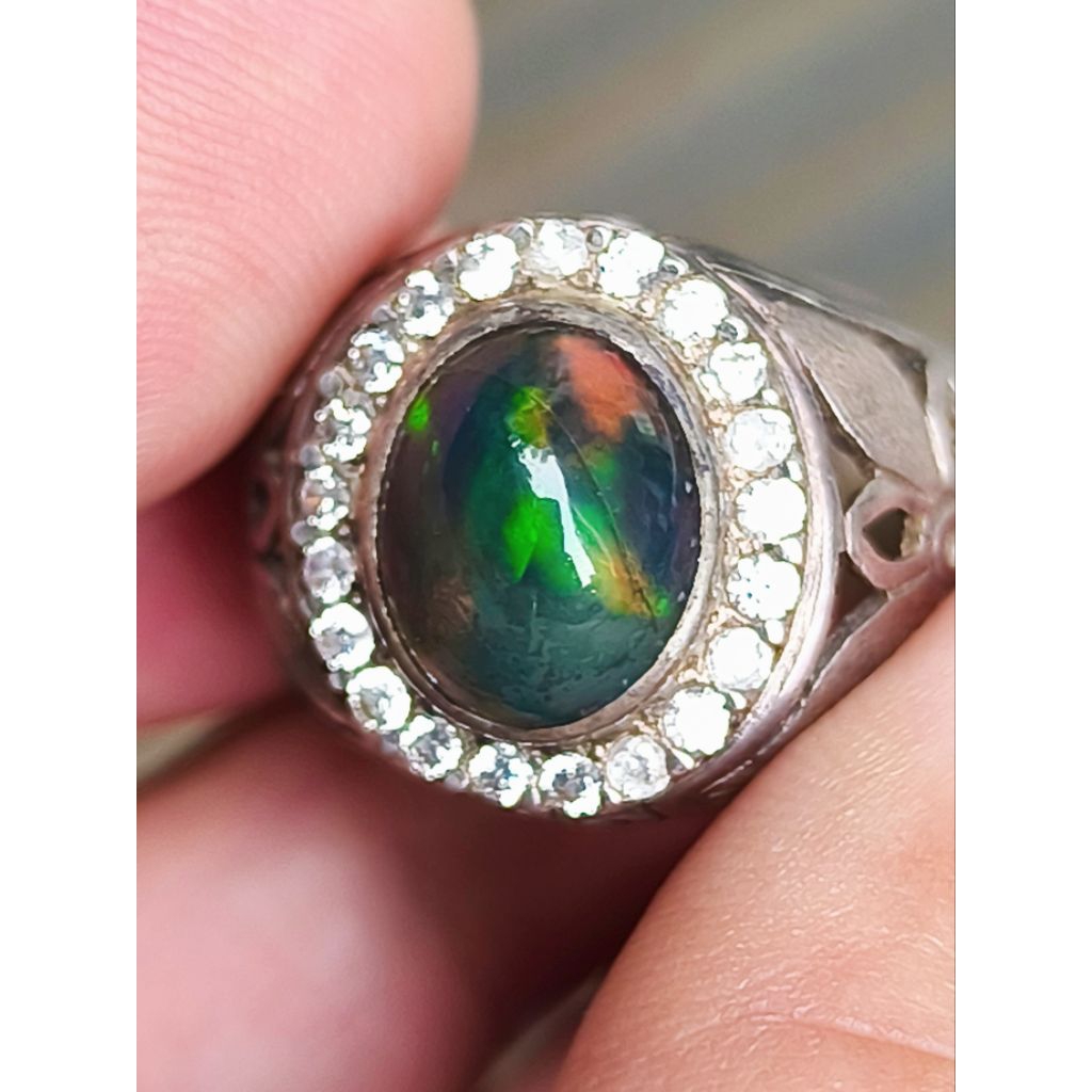 cincin batu kalimaya black Opal Ethiopia 3.10 carats ring perak memo WGL