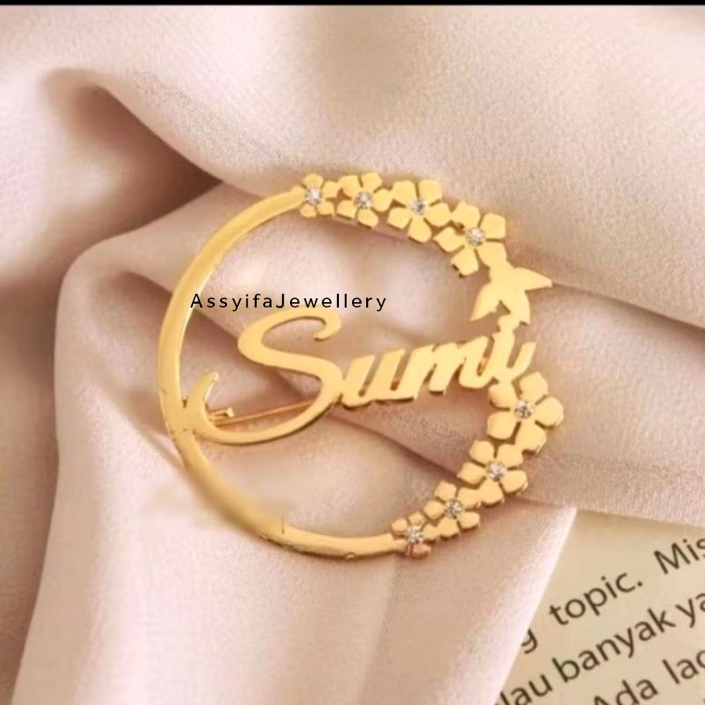 Bros Costum Nama Sendiri / Pin Costum Nama Sendiri / Bros Costum Nama Lapis Emas