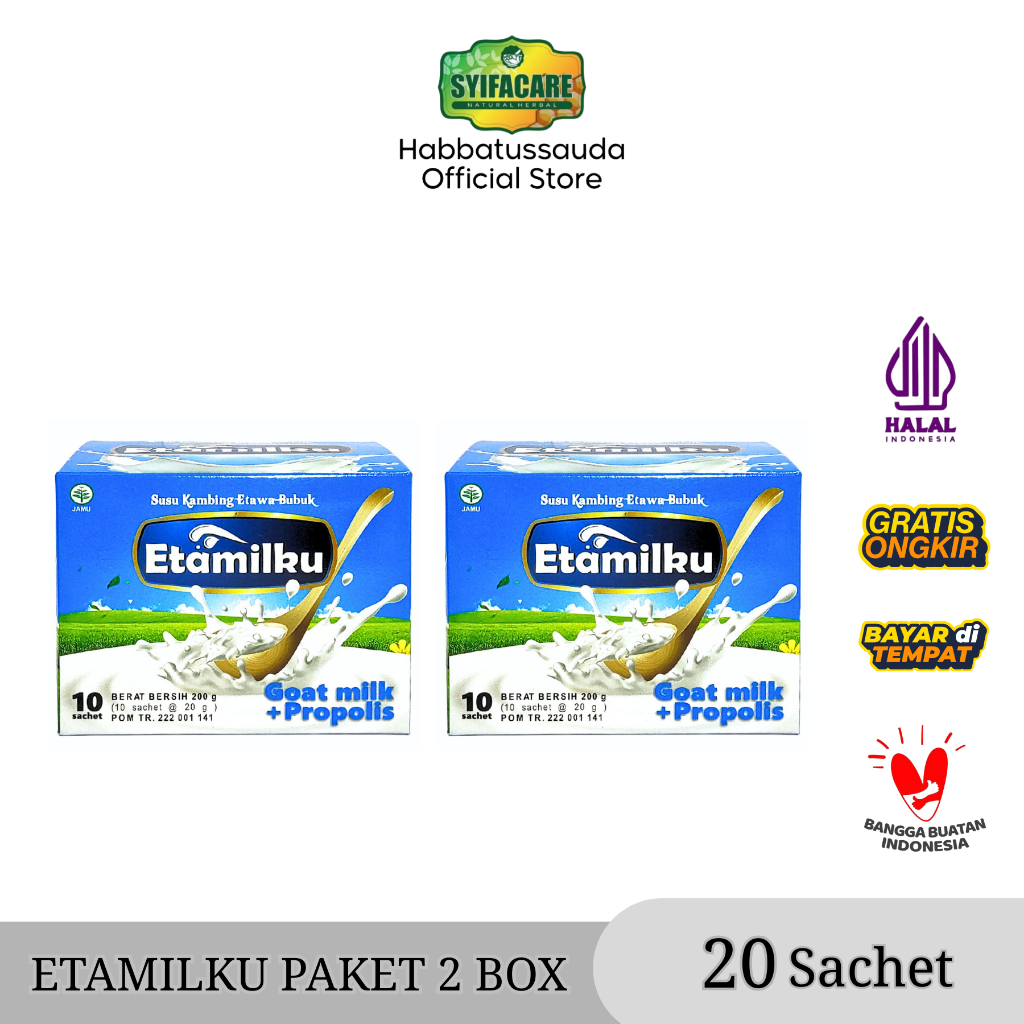 ( Paket 2 box ) Etamilku Susu Kambing Propolis madu Bee Polen I Nyeri Sendi, Asam Urat, Sesak Nafas